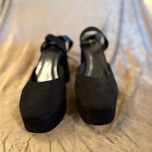 Larroude Black Platform Sandals with Retro Block Heel